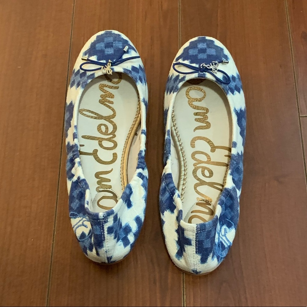 Sam Edelman Blue and White Patterned Ballet Flats